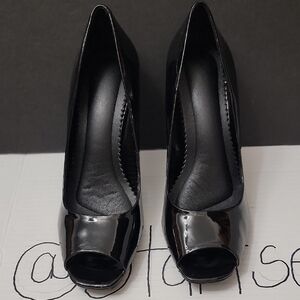 BCBG Paris Patent Black Peep-Toe Heels 9.5B